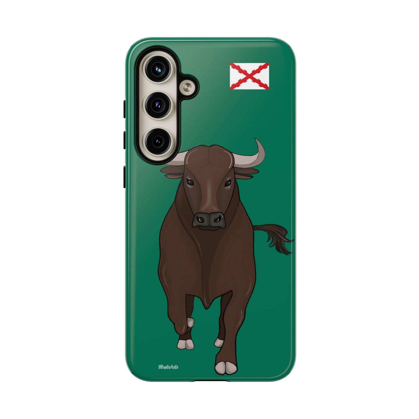 una funda de teléfono con un toro en ella