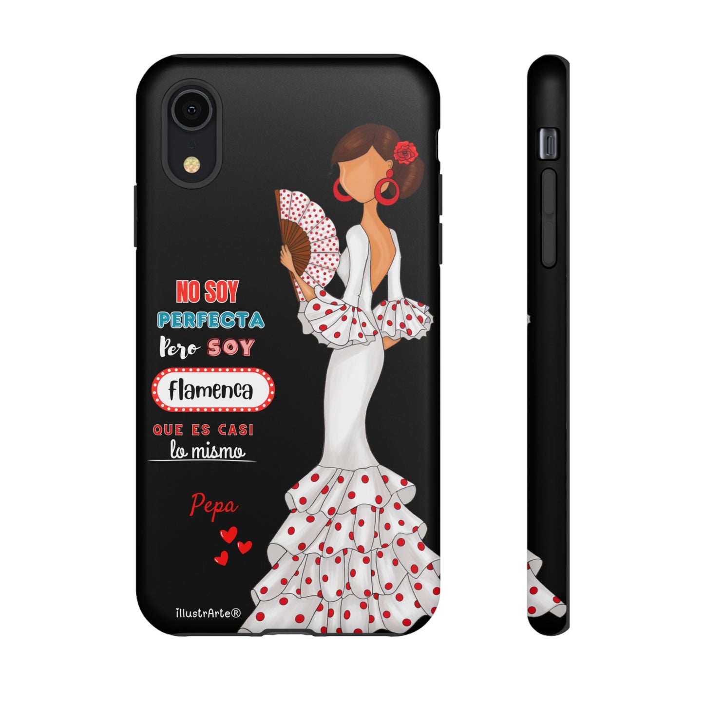 Funda de teléfono personalizable Pepa vestido blanco con frase – para iPhone, Samsung, Pixel