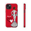Funda de teléfono personalizable María blanco fondo rojo corazones – para iPhone, Samsung, Pixel