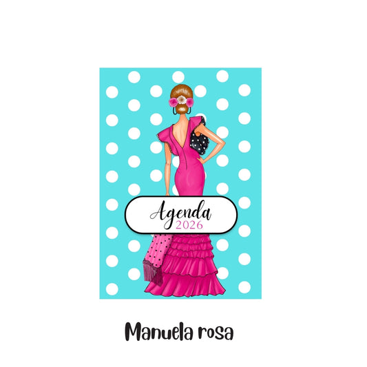 Agenda Flamenca 2026 “Manuela rosa” – 2 Días por Página – Ilustraciones Flamencas – Eventos Flamencos del Año – Diseño illustrArte