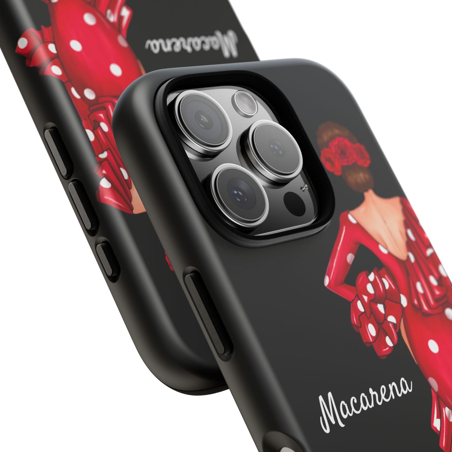 Funda de teléfono personalizada Macarena negro – para iPhone, Samsung, Pixel