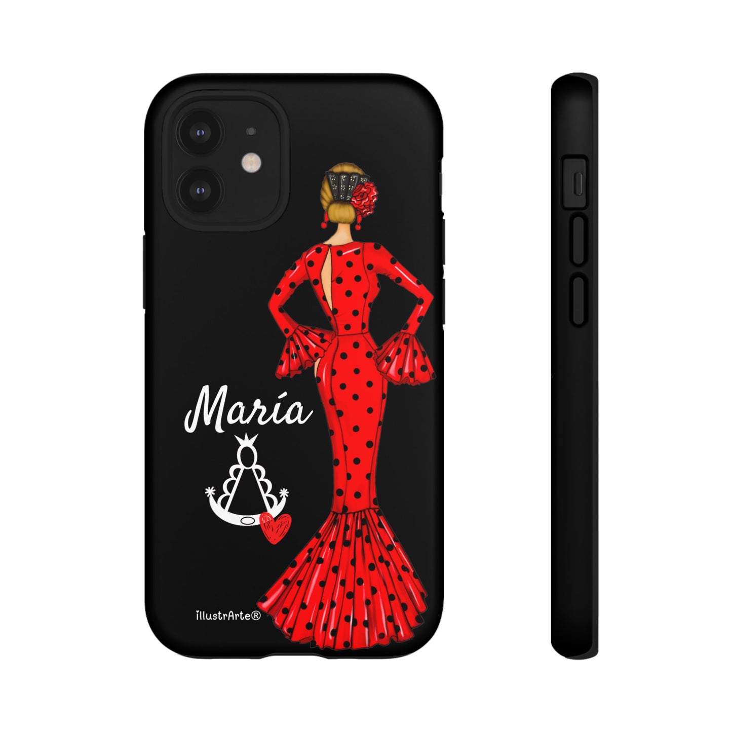 Funda de teléfono personalizable María rojo fondo negro Virgencita – para iPhone, Samsung, Pixel