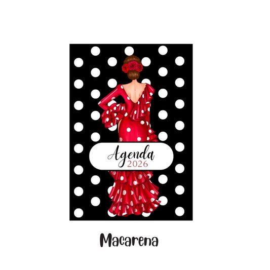 Agenda Flamenca 2026 “Macarena” – 2 Días por Página – Ilustraciones Flamencas – Eventos Flamencos del Año – Diseño illustrArte