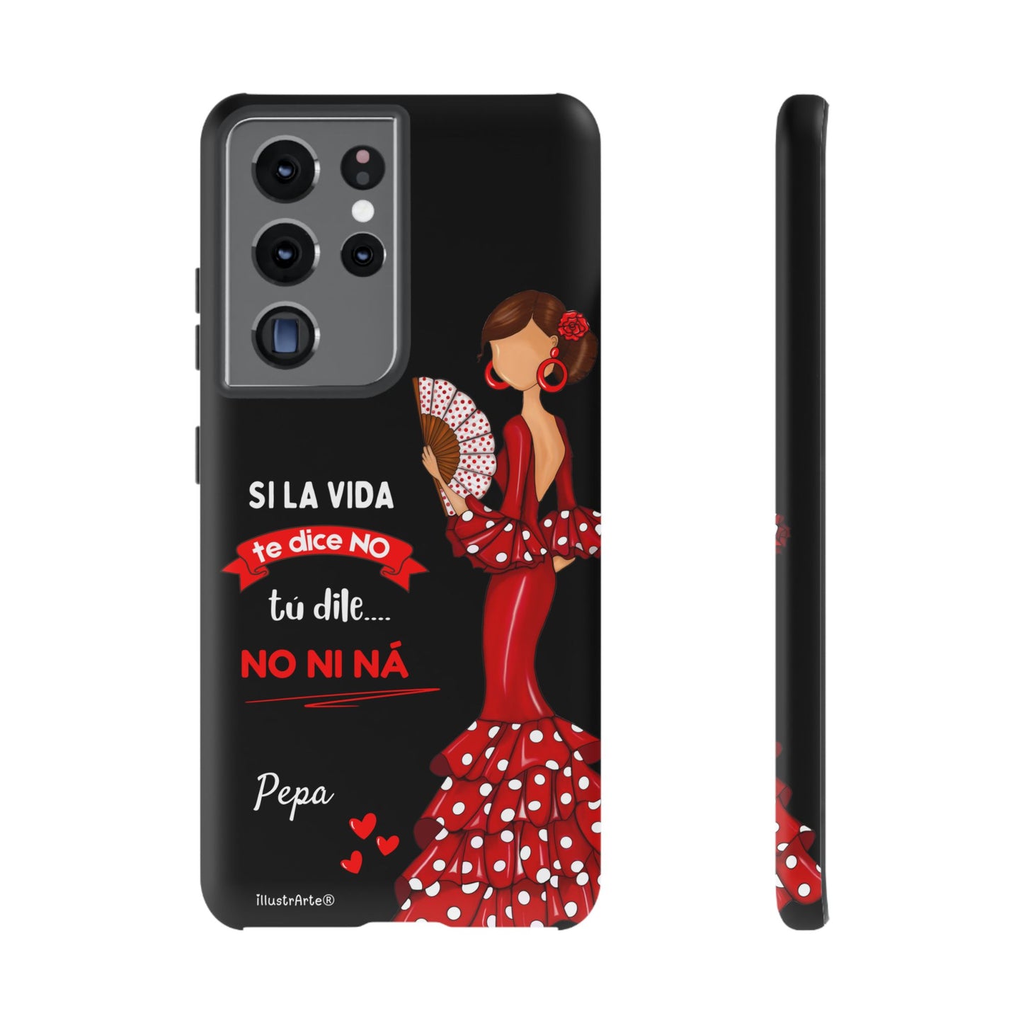 Funda de teléfono personalizable  - Modelo Pepa con frase Para iPhone, Samsung