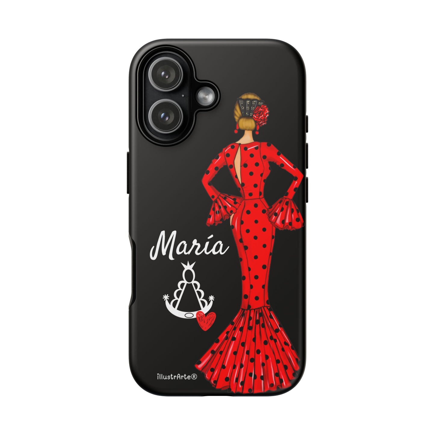 Funda de teléfono personalizable María rojo fondo negro Virgencita – para iPhone, Samsung, Pixel