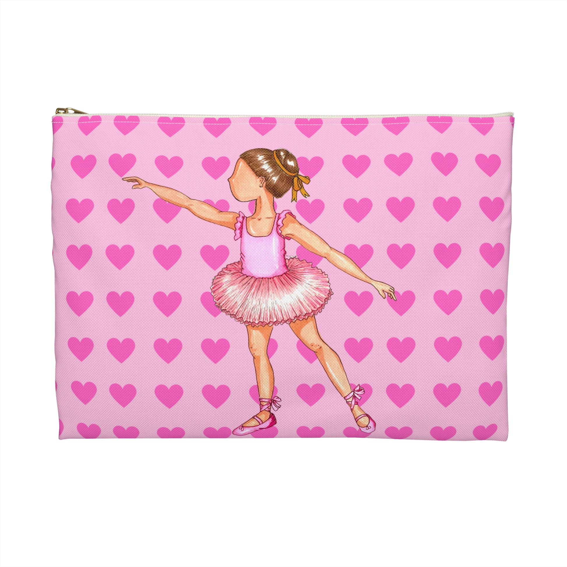 Ballet Dancer Customizable Washbag, pink dress and pink hearts. - IllustrArte