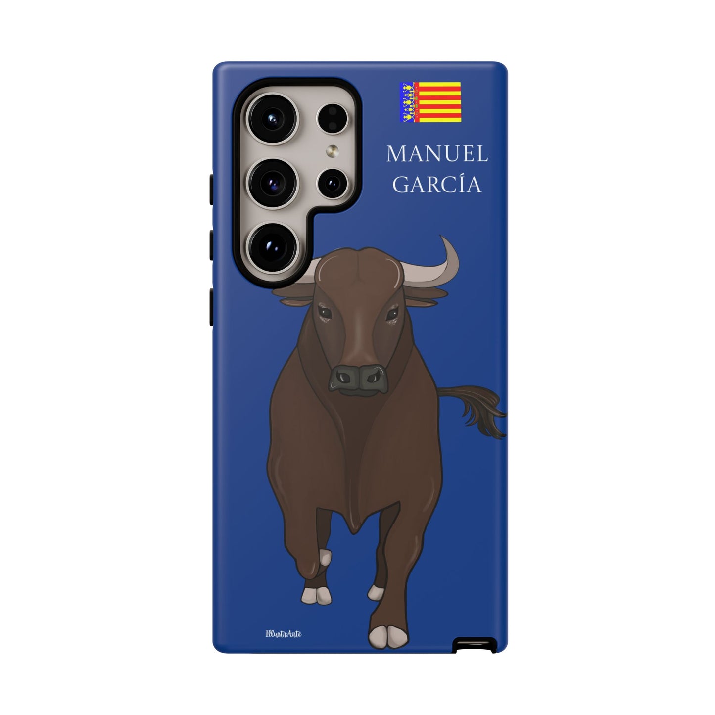 una funda de teléfono con una imagen de un toro