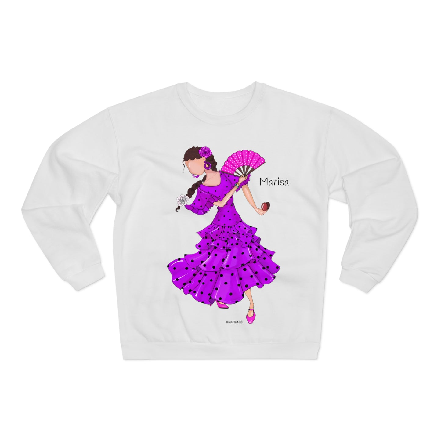 Sudadera Personalizable  - Flamenca Marisa, fondo Blanco.