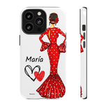 Personalised phone case flamenco dancer María, red dress for iPhone 13 Pro, gloss finish – illustrArte