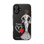Personalised phone case flamenco dancer María, white dress for iPhone 16 Plus, matte finish – illustrArte