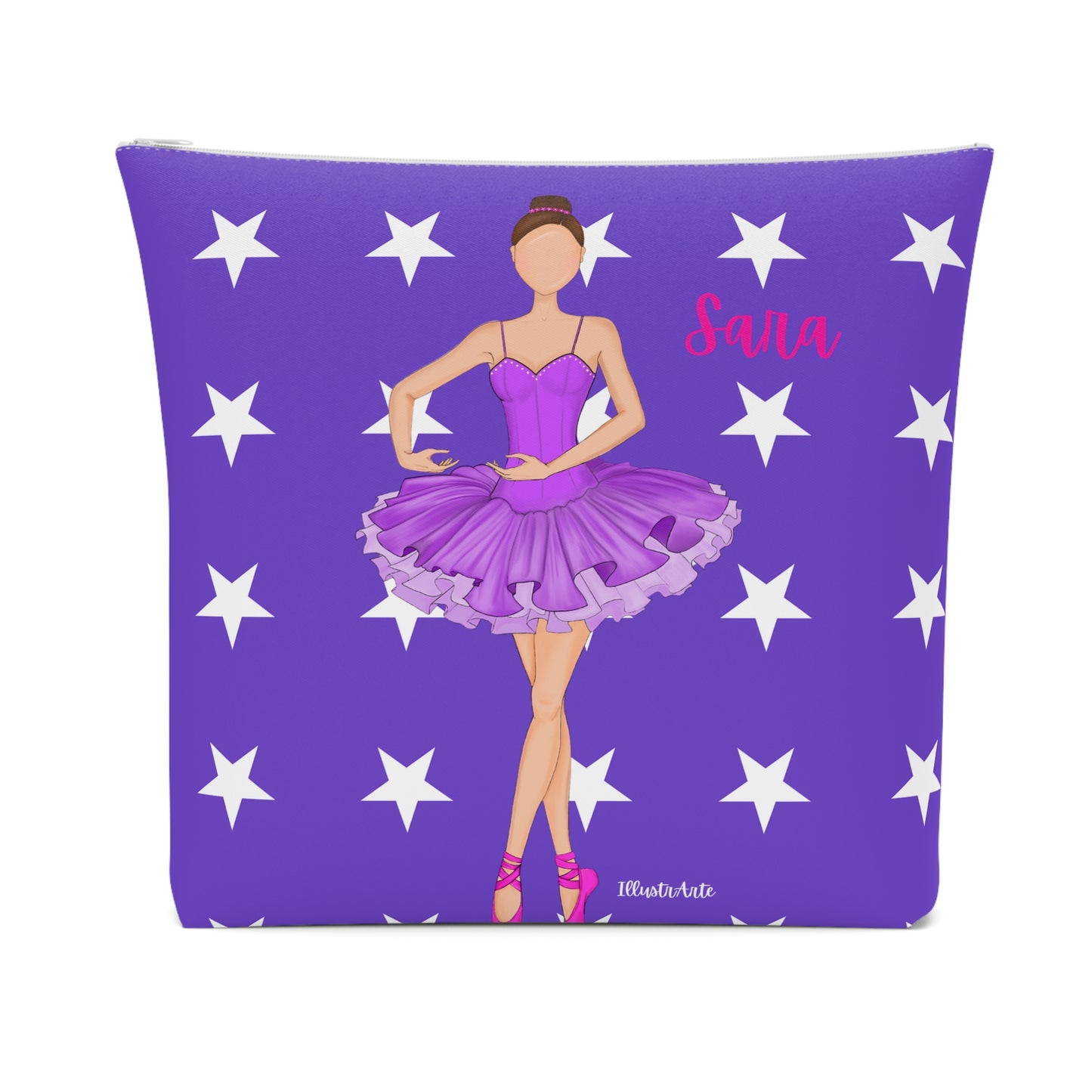 una almohada morada con una imagen de una bailarina