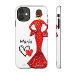 Personalised phone case flamenco dancer María, red dress for iPhone 11, gloss finish – illustrArte