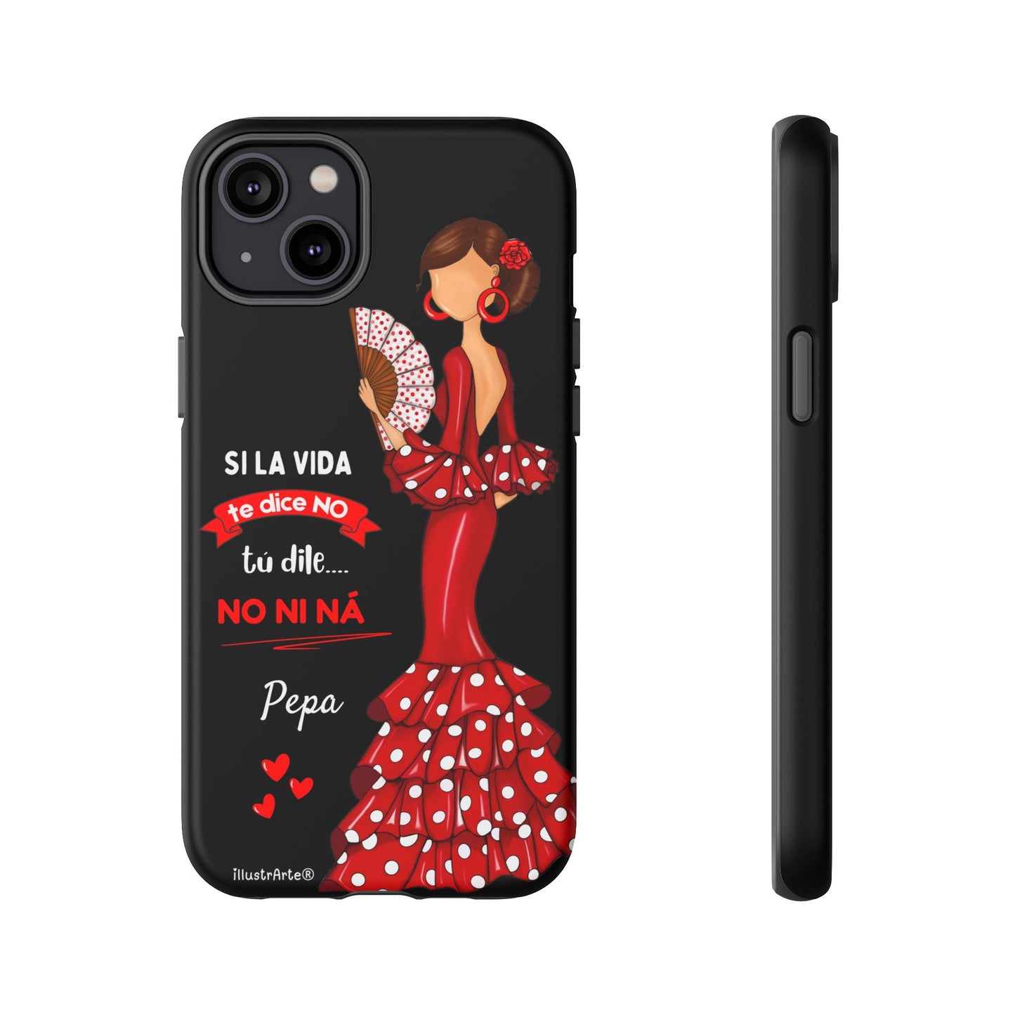 Funda de teléfono personalizable  - Modelo Pepa con frase Para iPhone, Samsung