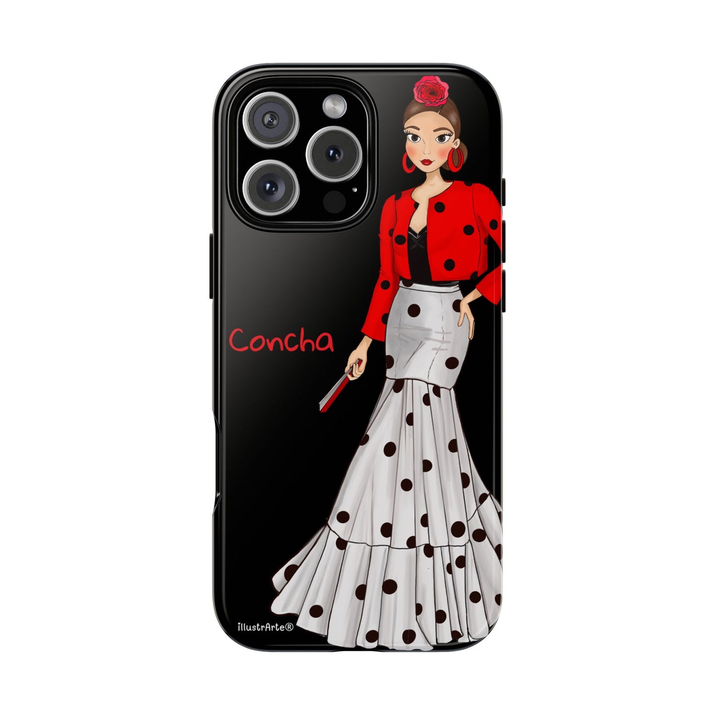 Funda de teléfono personalizable, Modelo Conchita en elegantemente oscuro.