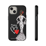 Personalised phone case flamenco dancer María, white dress for iPhone 14, matte finish – illustrArte