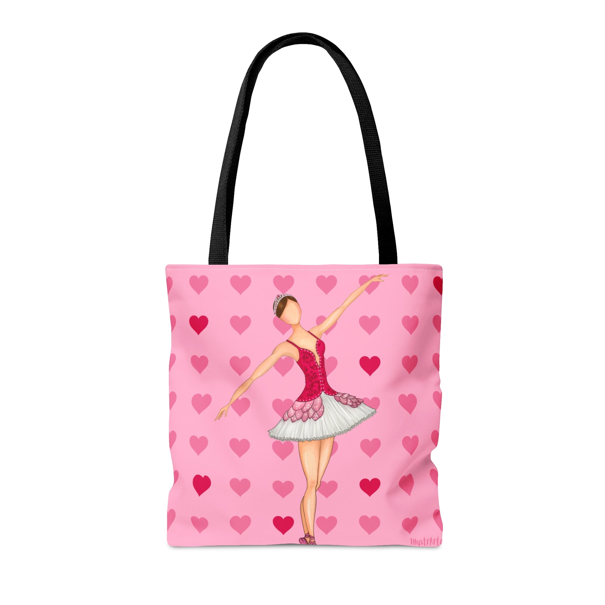 a pink tote bag with a ballerina on it