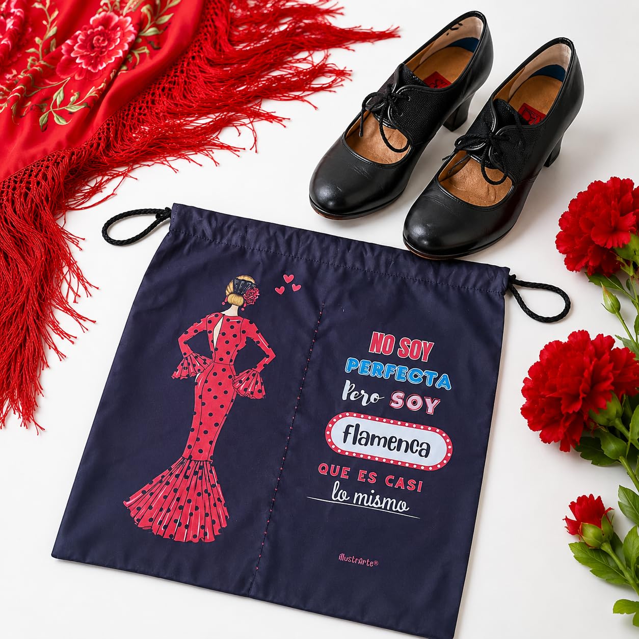 Bolsa para zapatos de flamenco illustrArte 40 x 40 cm – diseño María Rojo – vista 2