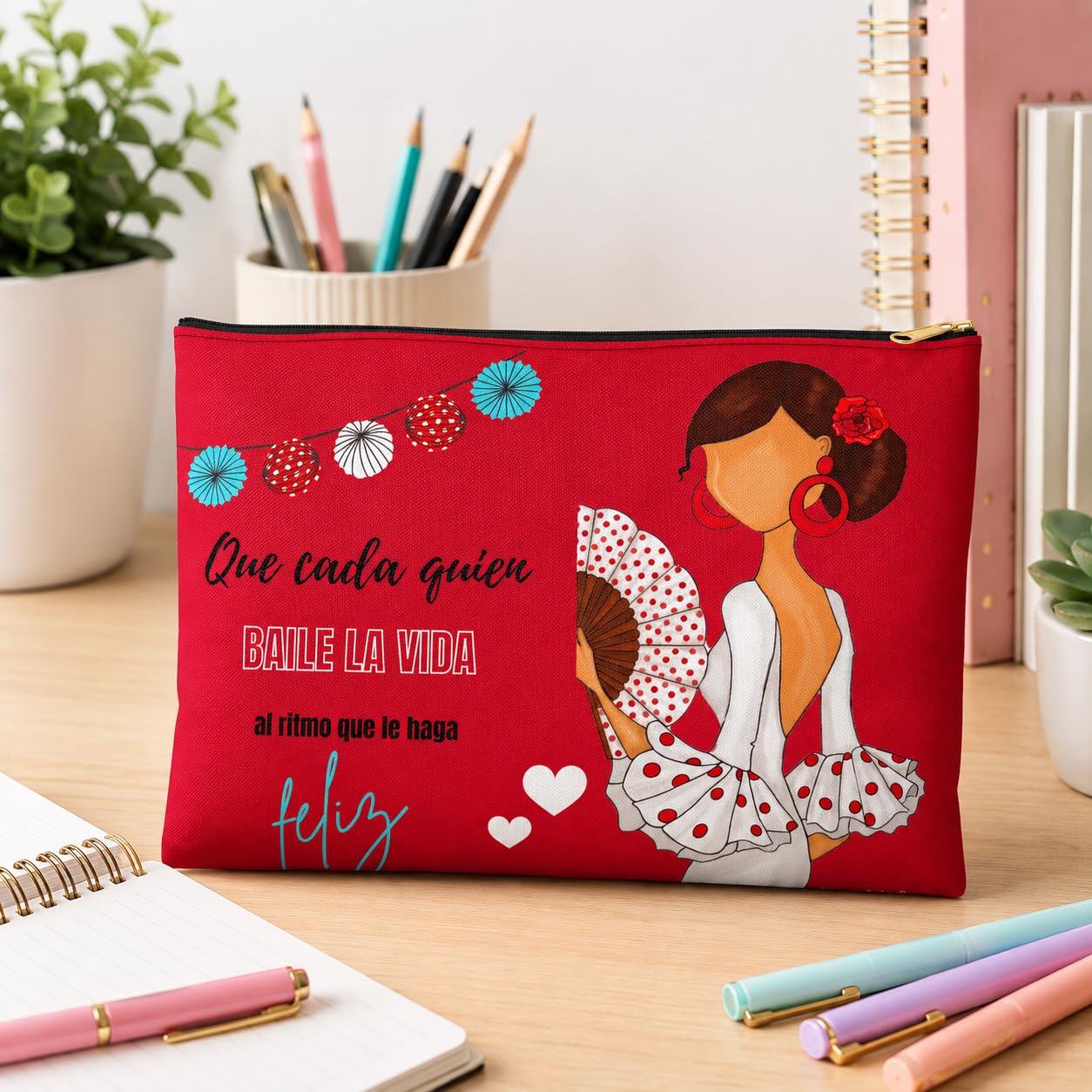 Neceser Granada illustrArte – Pepa Feliz, fondo rojo con frase – vista 7 – imagen Amazon