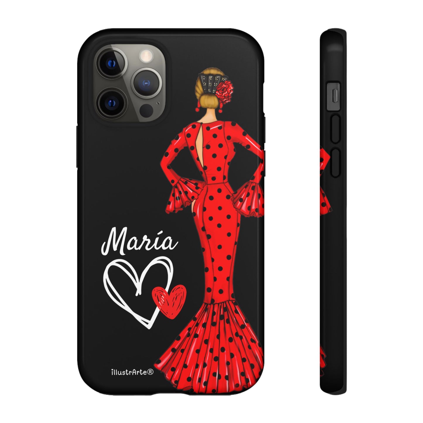 Personalized Maria phone case, red on black background – for iPhone, Samsung, Pixel