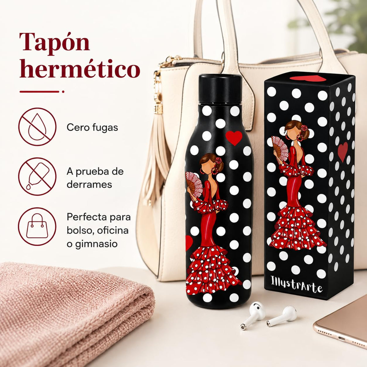 Botella térmica flamenca illustrArte 500 ml – diseño Pepa – vista 7