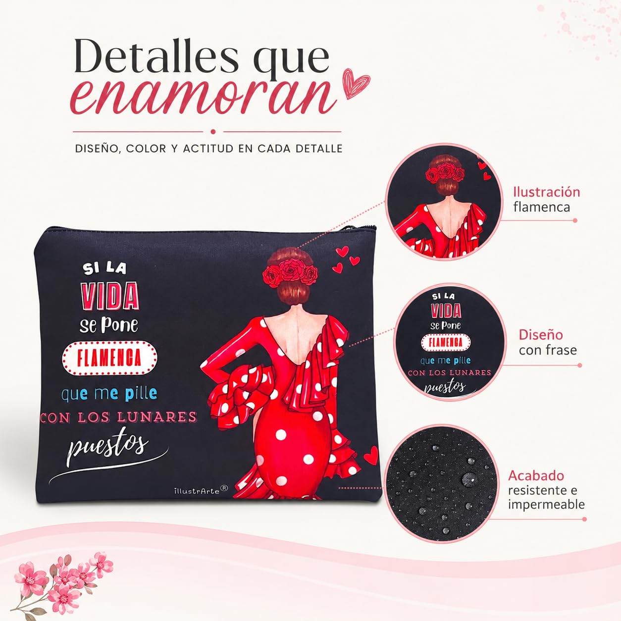 Neceser Granada illustrArte – Macarena, fondo negro con frase – vista 4 – imagen Amazon
