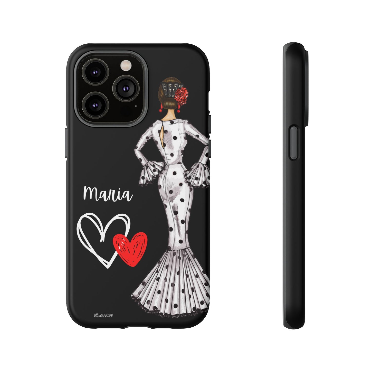 una funda de teléfono con una imagen de una mujer en un vestido