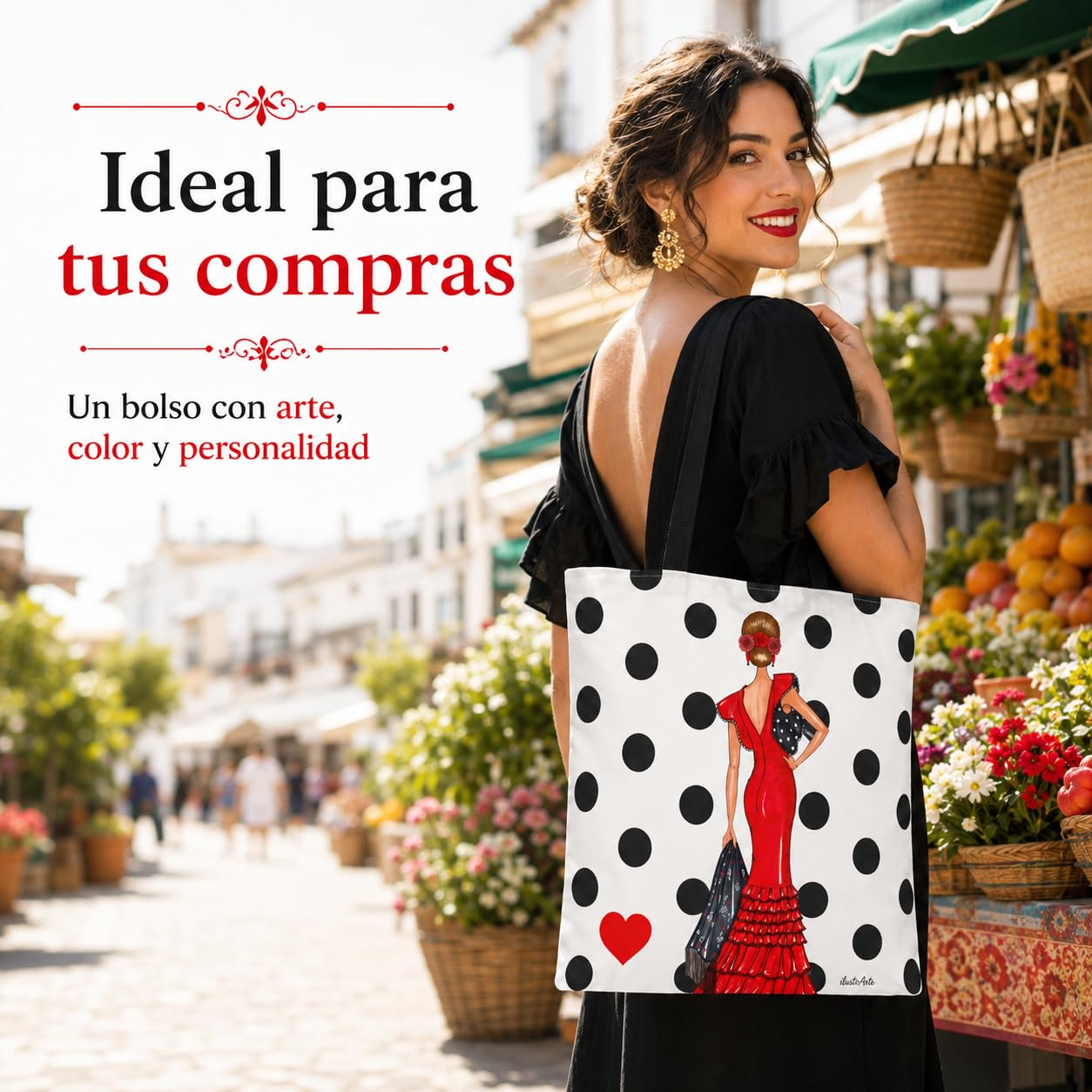 Bolsa tote Málaga flamenca Manuela rojo con lunares 6