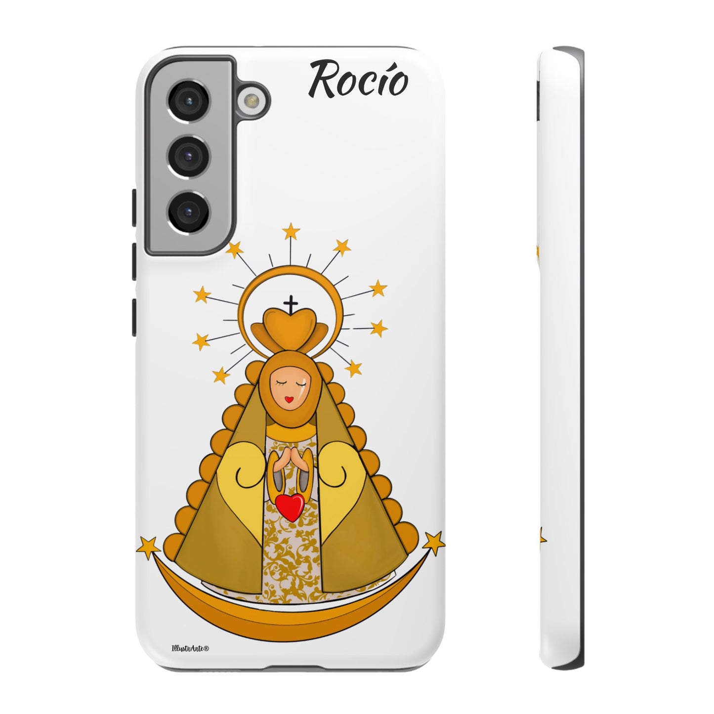 una funda de teléfono con una foto de la virgen maría