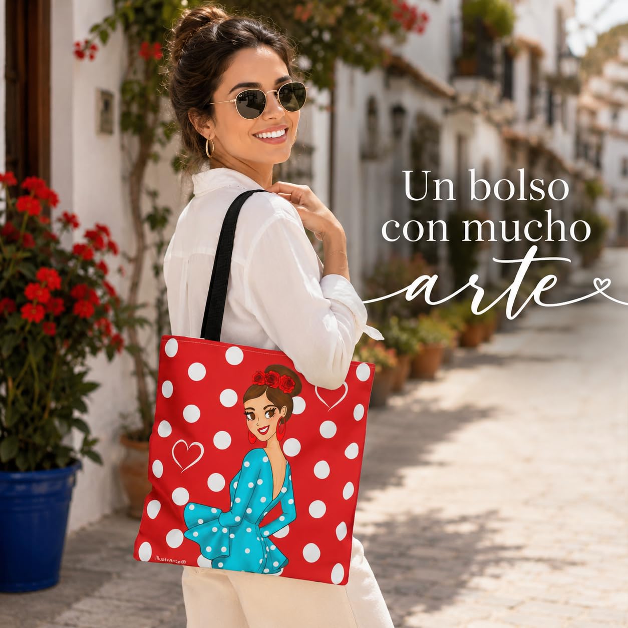 Bolsa tote Málaga flamenca Paquita rojo con lunares 4