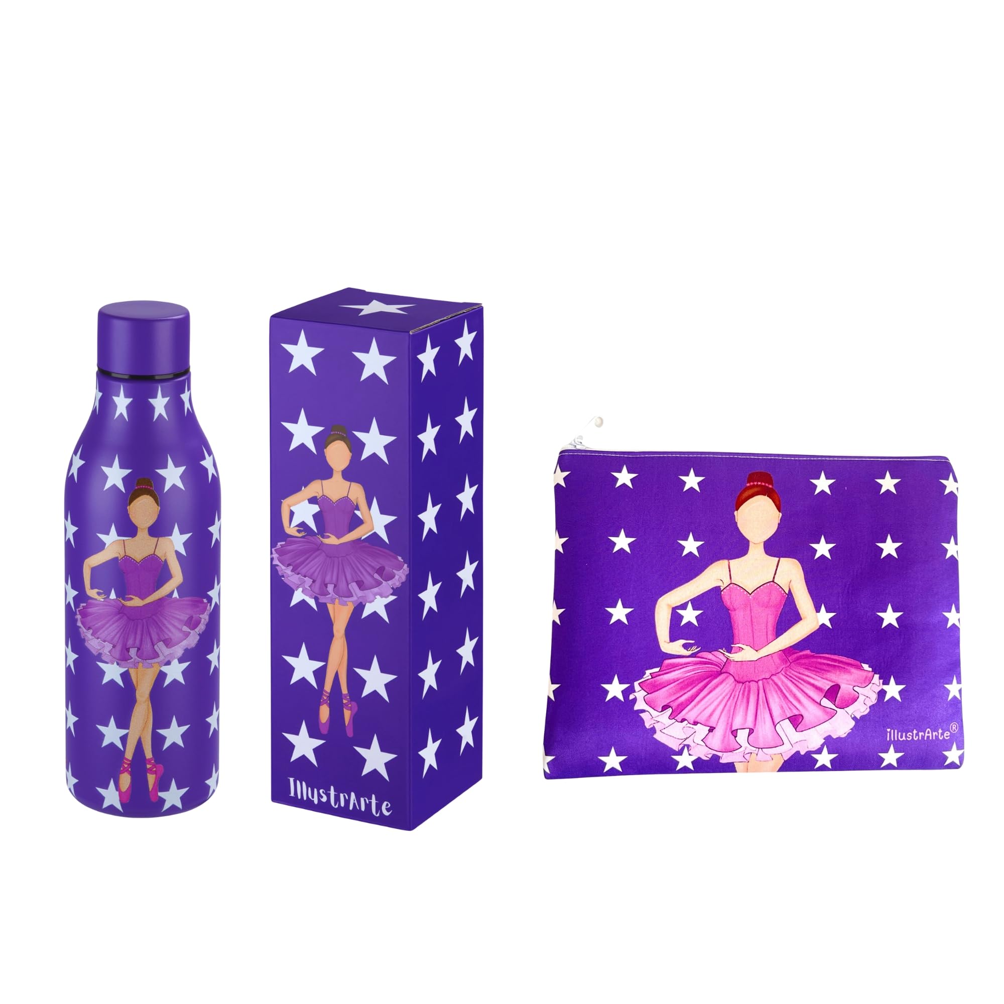 Pack botella térmica 500 ml + neceser Granada 22x17 cm illustrArte – bailarina Sara
