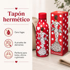 Botella térmica flamenca illustrArte 500 ml – diseño María Blanco, fondo rojo – vista 8