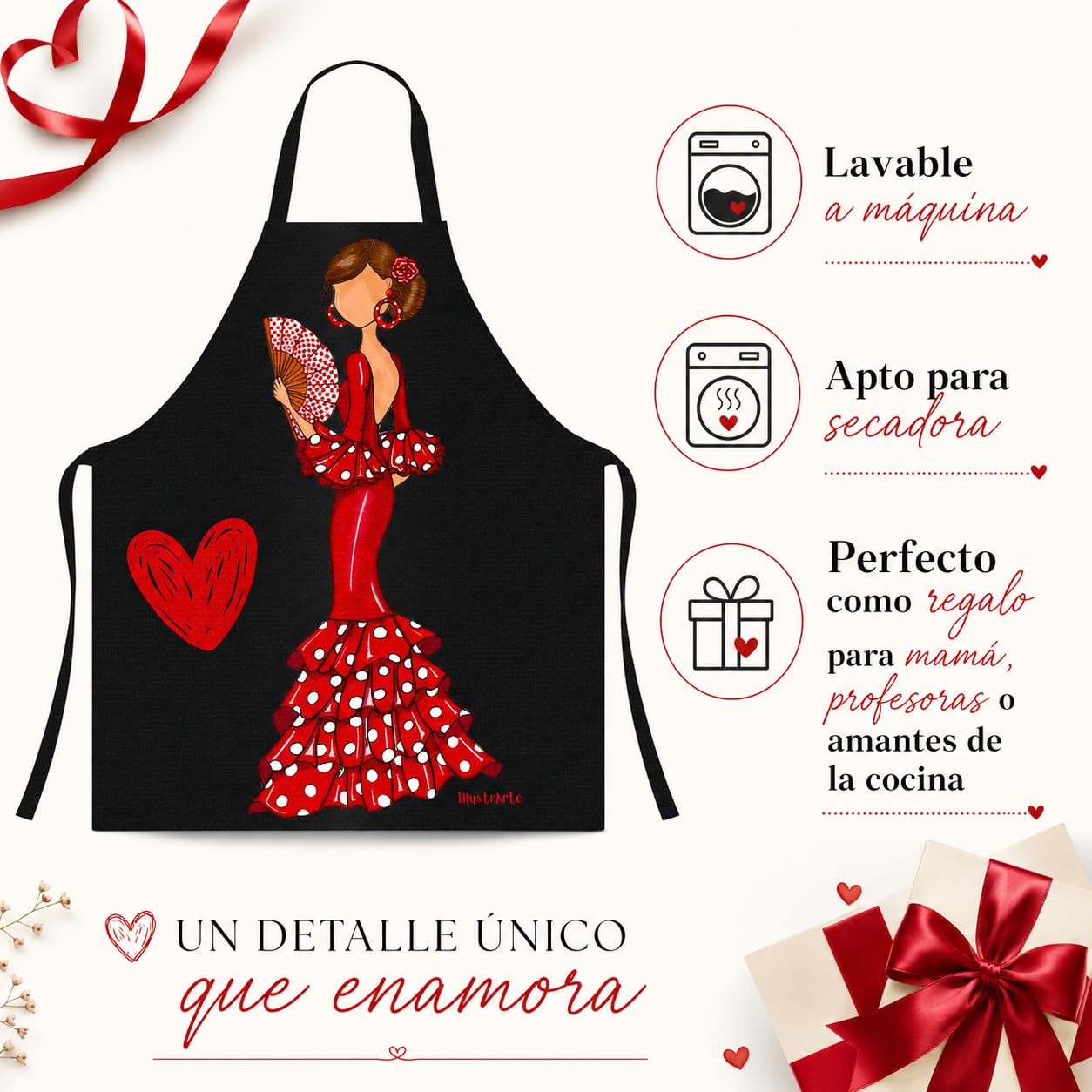 Delantal flamenca illustrArte – Pepa, fondo negro – vista 5