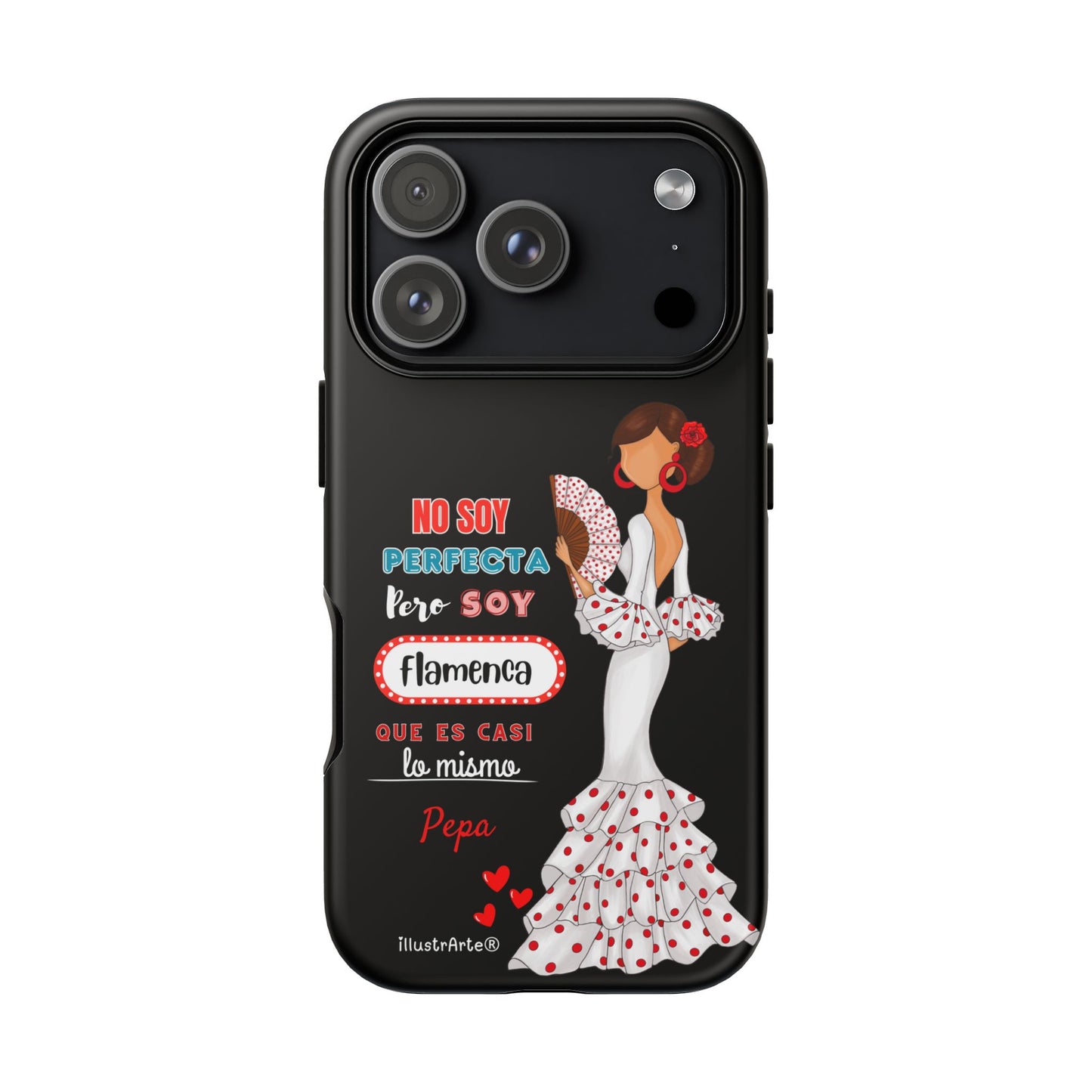 Funda de teléfono personalizable Pepa vestido blanco con frase – para iPhone, Samsung, Pixel