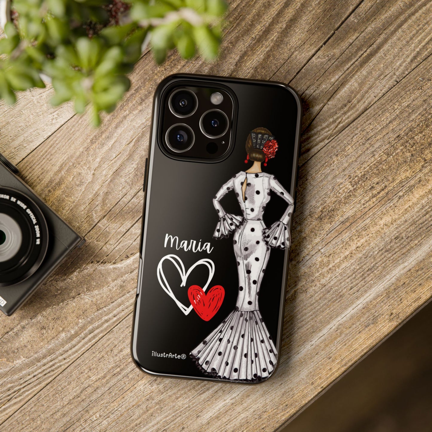 Capa de telefone personalizável com nome/bandeira/Virgem - modelo Maria em vestido branco Para iPhone, Samsung e Google Pixel