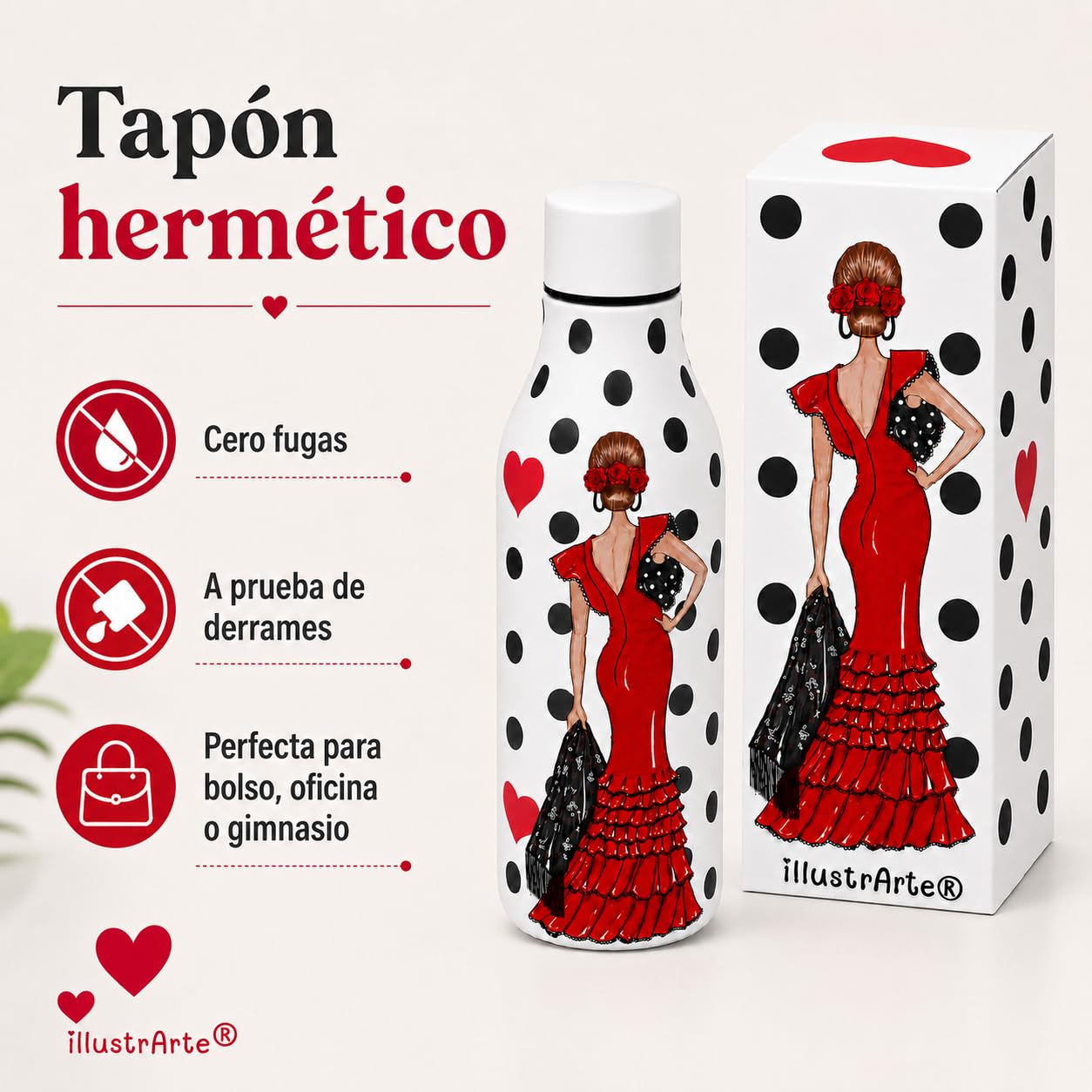 Botella térmica illustrArte 500 ml – diseño Manuela, flamenca de lunares – vista 3