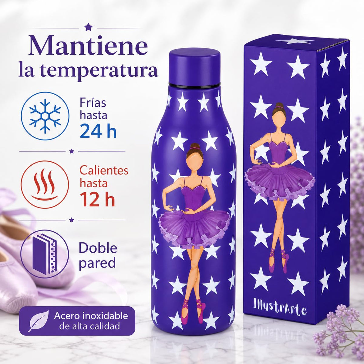 Botella térmica bailarina illustrArte 500 ml – diseño Sara – vista 3