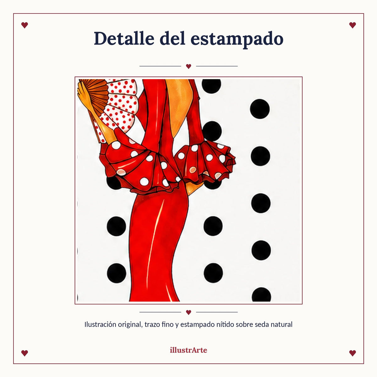 Pañuelo de seda flamenca illustrArte 66 x 66 cm – diseño Pepa – vista 5