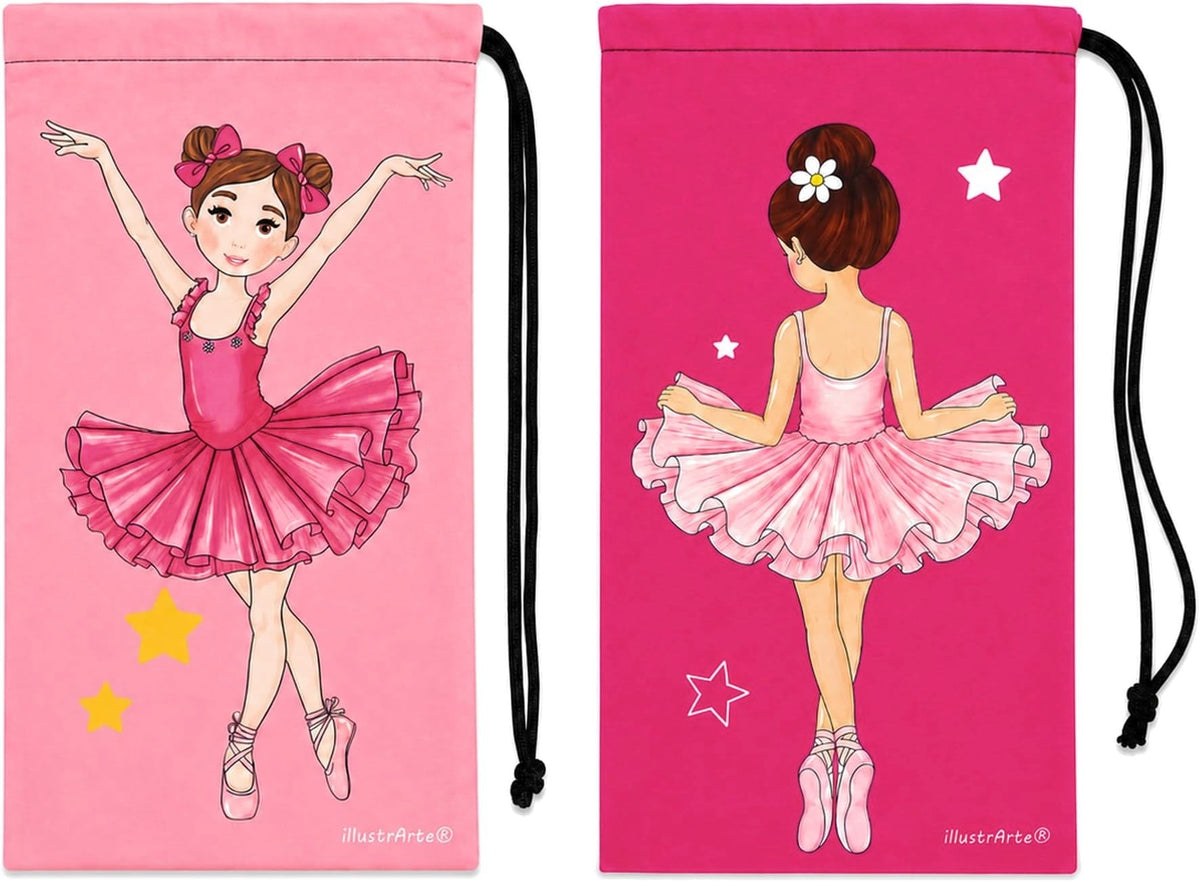 Saco para sapatilhas de ballet illustrArte 20 x 36 cm – ambos os designs