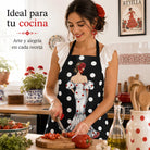 Delantal flamenca illustrArte – Maite, fondo negro con lunares – vista 2