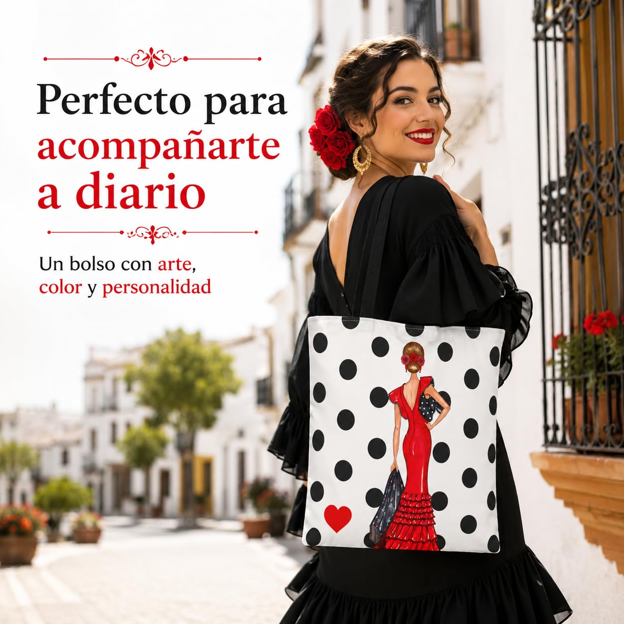 Bolsa tote Málaga flamenca Manuela rojo con lunares 2