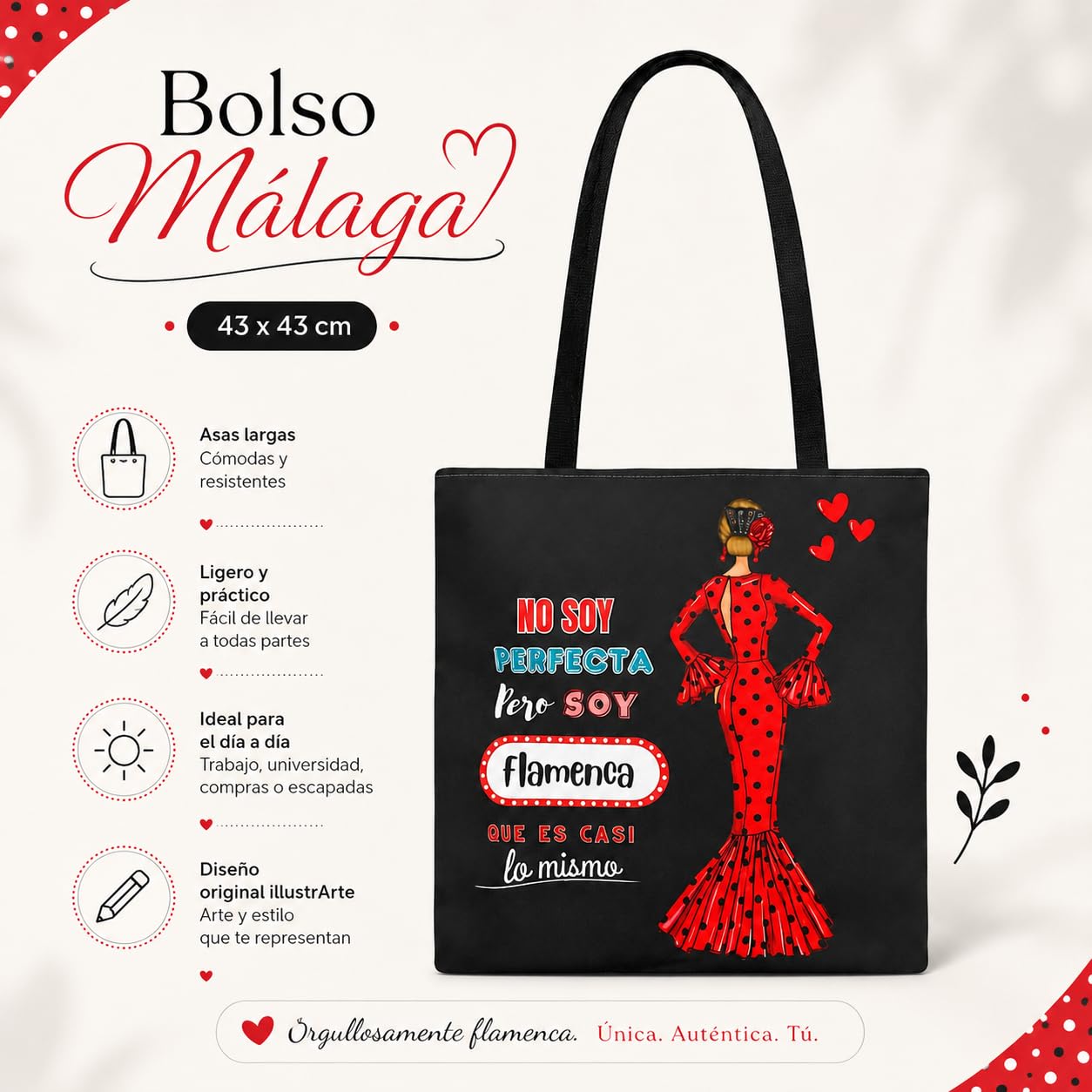Bolsa tote Málaga flamenca María Rojo con frase 3