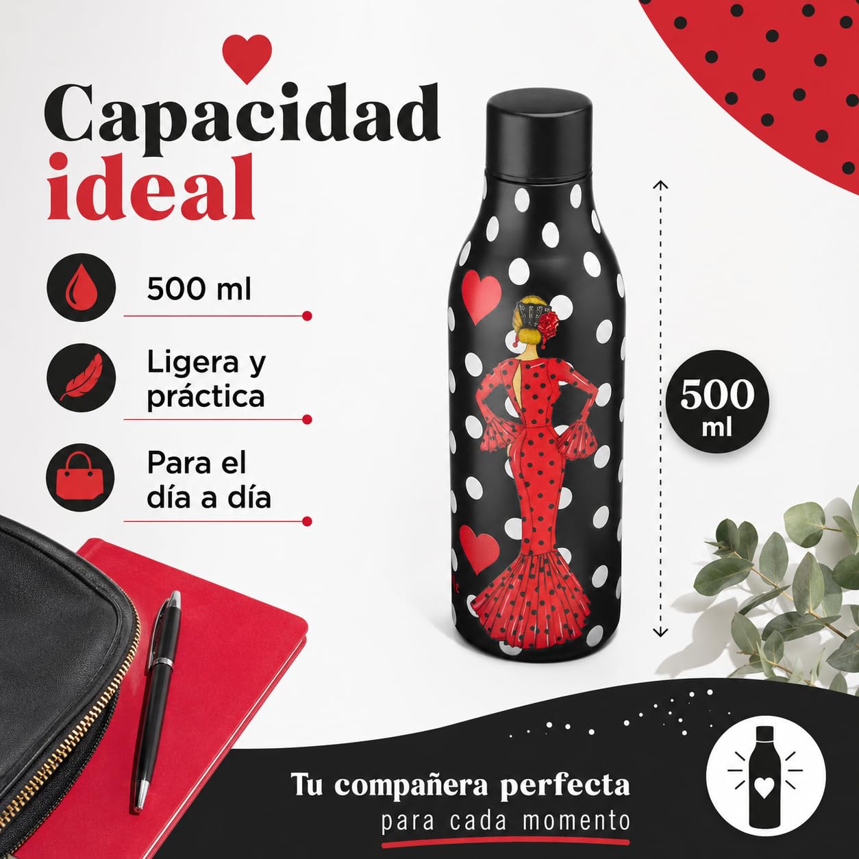 Botella térmica flamenca illustrArte 500 ml – diseño María Rojo – vista 8