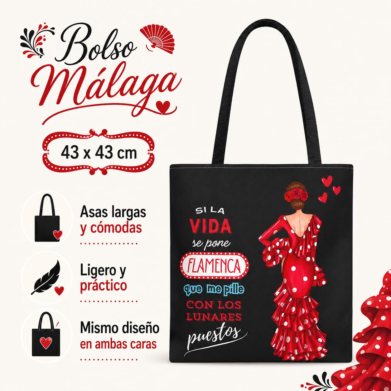 Bolsa tote Málaga flamenca Macarena con frase 3
