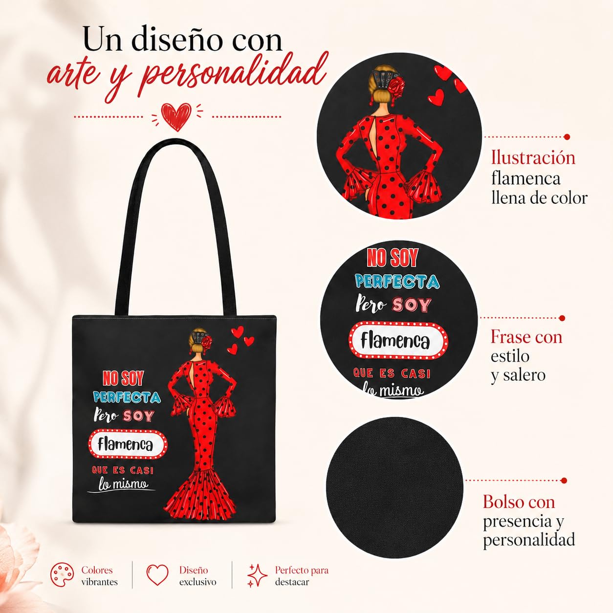 Bolsa tote Málaga flamenca María Rojo con frase 5