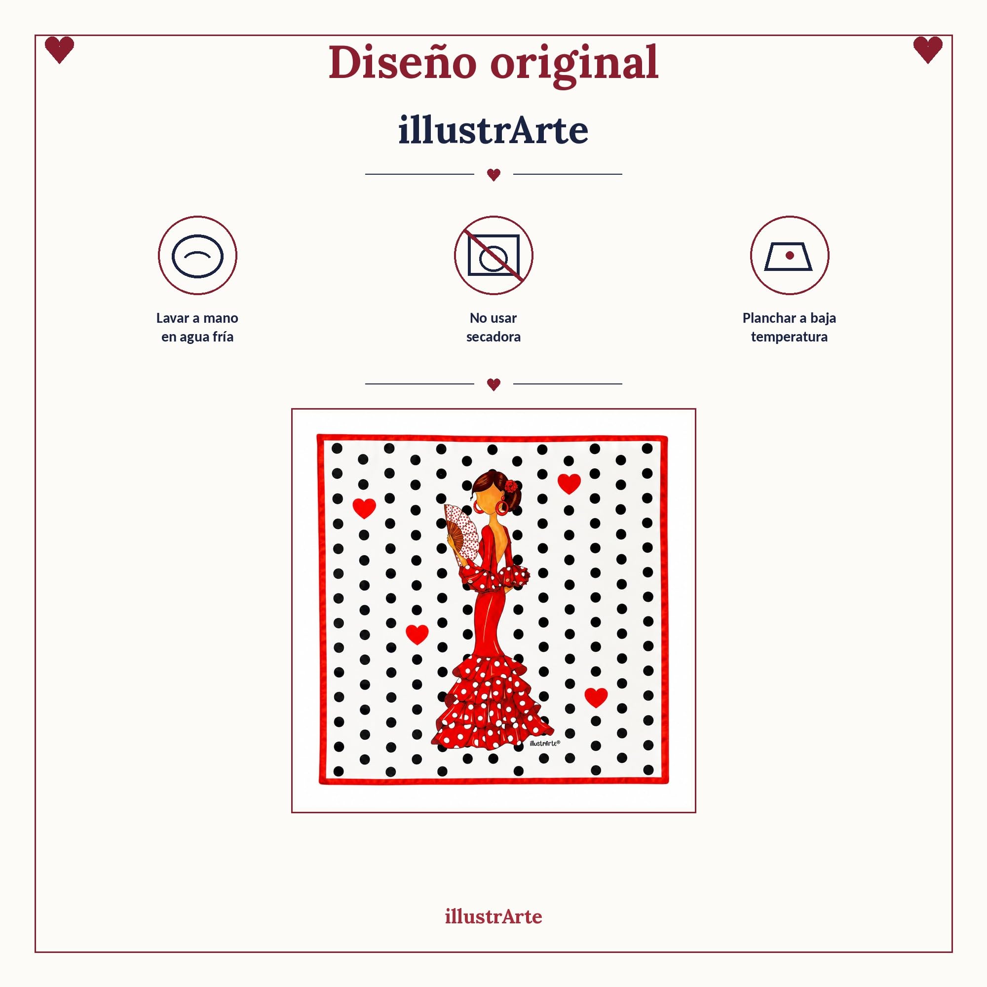Pañuelo de seda flamenca illustrArte 66 x 66 cm – diseño Pepa – vista 8