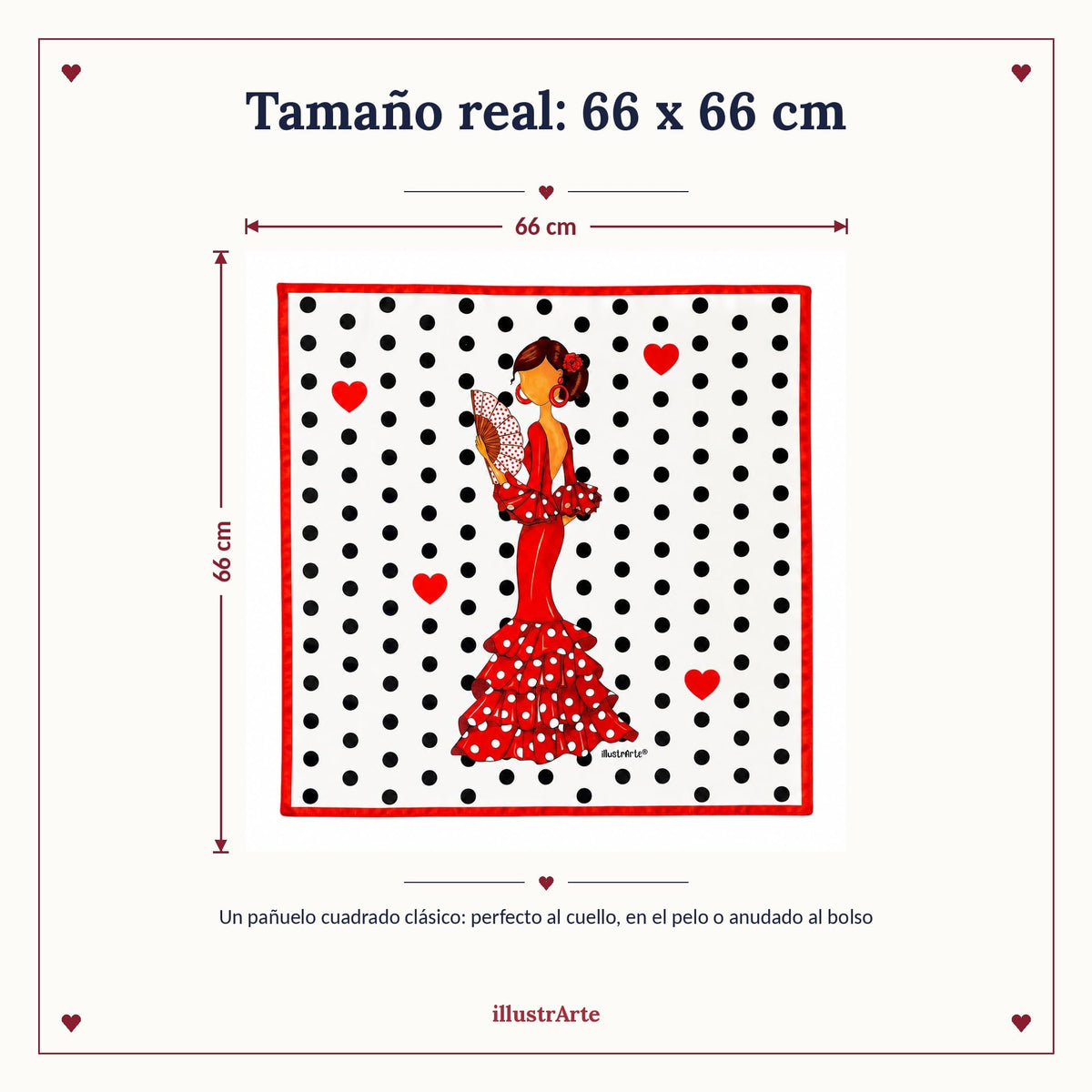 Pañuelo de seda flamenca illustrArte 66 x 66 cm – diseño Pepa – vista 4