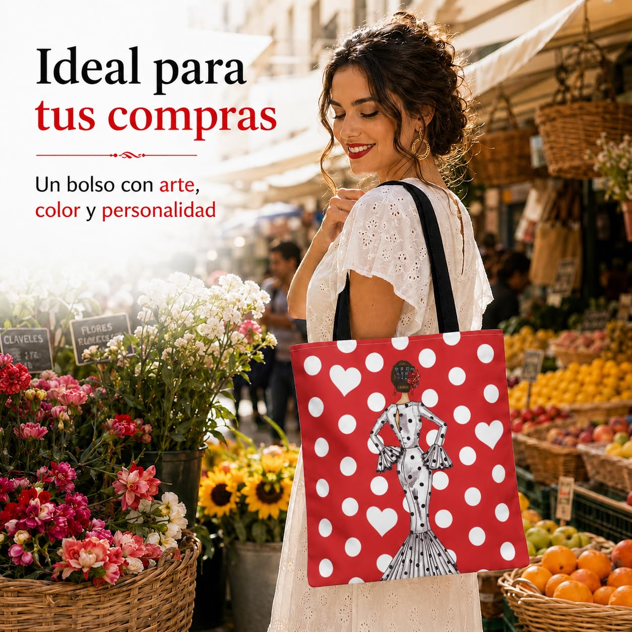 Bolsa tote Málaga flamenca María Blanco fondo rojo 6