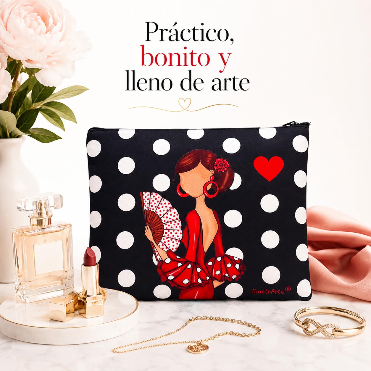 Neceser Granada illustrArte – Pepa, fondo negro con lunares – vista 6 – imagen Amazon