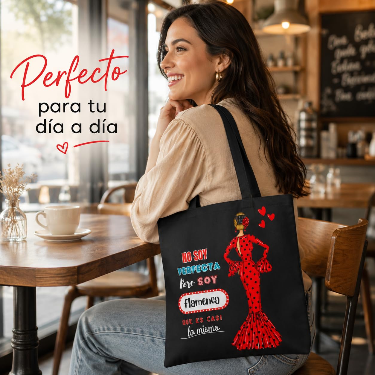 Bolsa tote Málaga flamenca María Rojo con frase 4