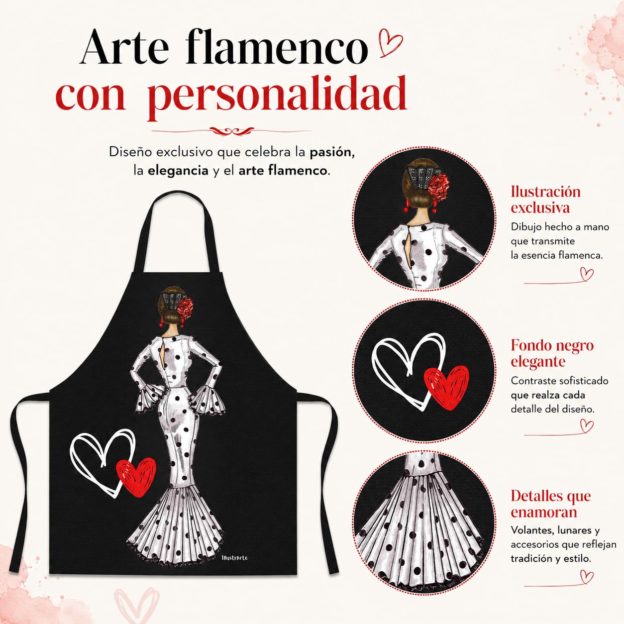 Delantal flamenca illustrArte – María Blanco, fondo negro – vista 5